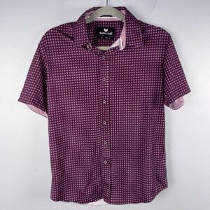 Buttercloth Icy Cotton Shirt Men’s M Purple Geometric Short Sleeve Slim Fit